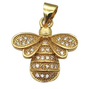copper honeybee pendant paved zircon, gold plated, approx 16mm