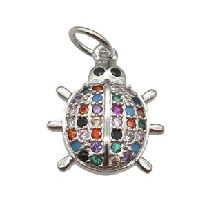 copper Beetle pendant paved zircon, platinum plated, approx 11-12mm