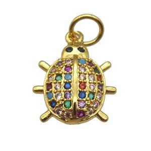 copper Beetle pendant paved zircon, gold plated, approx 11-12mm