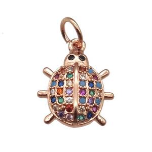 copper Beetle pendant paved zircon, rose gold, approx 11-12mm