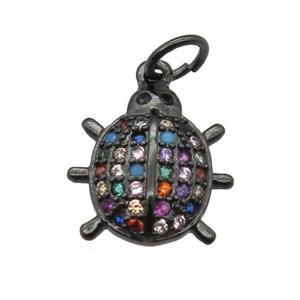 copper Beetle pendant paved zircon, black plated, approx 11-12mm