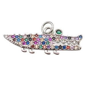 copper shark pendant paved zircon, platinum plated, approx 8-28mm