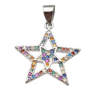 copper star pendant paved zircon, platinum plated, approx 20mm dia