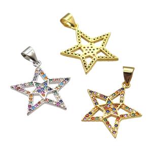 copper star pendant paved zircon, mixed plated, approx 20mm dia