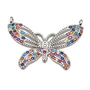 copper butterfly pendant paved zircon with 2loops, platinum plated, approx 15-23mm