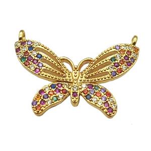 copper butterfly pendant paved zircon with 2loops, gold plated, approx 15-23mm