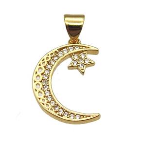 copper moon pendant pave zircon, gold plated, approx 13-18mm