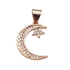 copper moon pendant pave zircon, rose gold, approx 13-18mm
