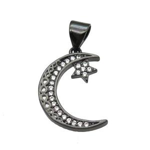 copper moon pendant pave zircon, black plated, approx 13-18mm