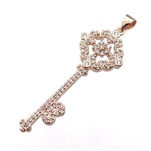 copper Key pendant pave zircon, rose gold, approx 15-40mm