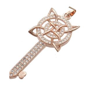 copper Key pendant pave zircon, rose gold, approx 16-37mm