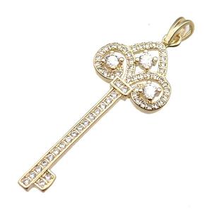 copper Key pendant pave zircon, gold plated, approx 18-40mm
