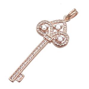 copper Key pendant pave zircon, rose gold, approx 18-40mm