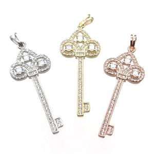 copper Key pendant pave zircon, mixed color, approx 18-40mm