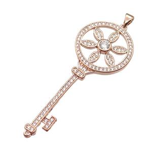 copper Key pendant pave zircon, rose gold, approx 22-57mm
