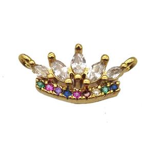 copper crown pendant pave zircon with 2loops, gold plated, approx 8-16mm