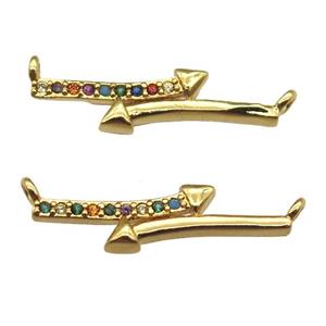 copper arrow pendant pave zircon, gold plated, approx 23mm