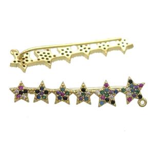 copper brooch paved zircon, star, gold plated, approx 35mm length