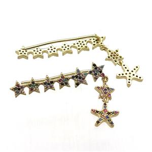 copper star brooch paved zircon, gold plated, approx 35mm length