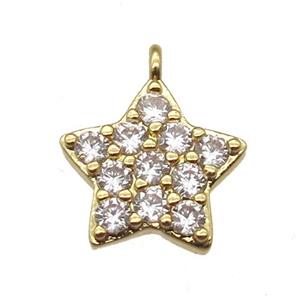 copper star pendant paved zircon, gold plated, approx 12mm dia