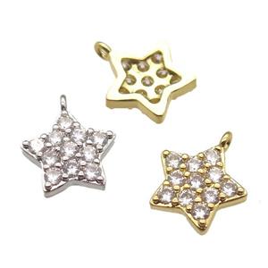 copper star pendant paved zircon, mixed color, approx 12mm dia