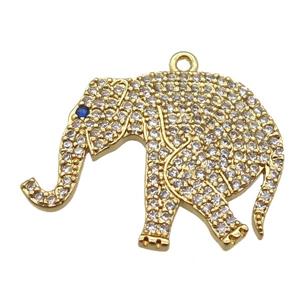 copper elephant pendant paved zircon, gold plated, approx 20-25mm