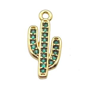 copper cactus pendant paved zircon, gold plated, approx 8-15mm