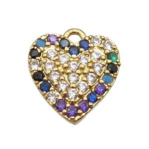 copper heart pendant paved zircon, gold plated, approx 12mm dia