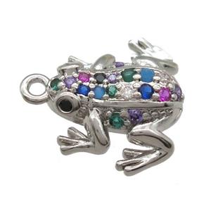 copper frog pendant paved zircon, platinum plated, approx 12-15mm