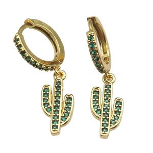 copper huggie hoop Earring paved zircon, cactus, gold plated, approx 8-15mm, 14mm dia