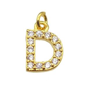 copper letter-D pendant paved zircon, gold plated, approx 10mm