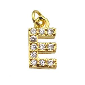 copper letter-E pendant paved zircon, gold plated, approx 10mm