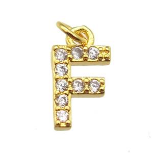 copper letter-F pendant paved zircon, gold plated, approx 10mm