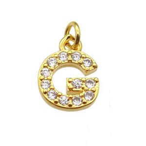 copper letter-G pendant paved zircon, gold plated, approx 10mm