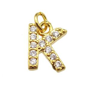 copper letter-K pendant paved zircon, gold plated, approx 10mm