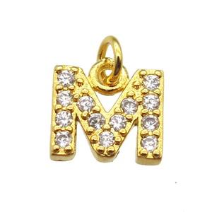 copper letter-M pendant paved zircon, gold plated, approx 10mm