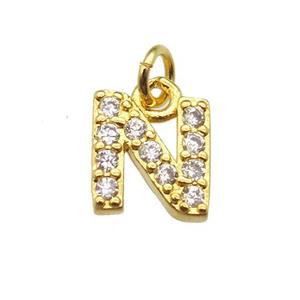 copper letter-N pendant paved zircon, gold plated, approx 10mm
