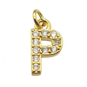 copper letter-P pendant paved zircon, gold plated, approx 10mm