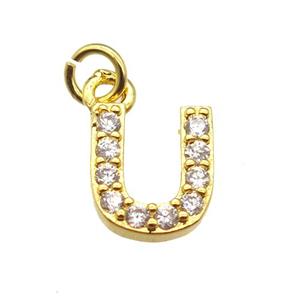copper letter-U pendant paved zircon, gold plated, approx 10mm