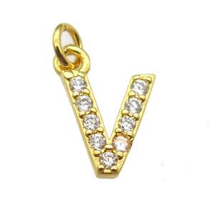 copper letter-V pendant paved zircon, gold plated, approx 10mm