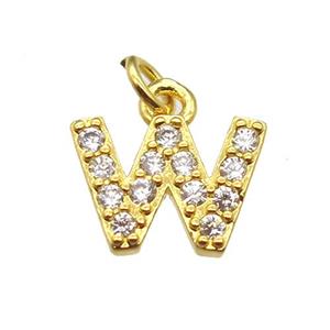 copper letter-W pendant paved zircon, gold plated, approx 10mm