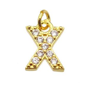 copper letter-X pendant paved zircon, gold plated, approx 10mm
