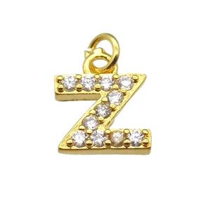 copper letter-Z pendant paved zircon, gold plated, approx 10mm