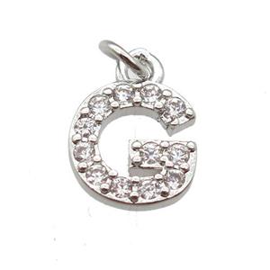 copper letter-G pendant paved zircon, platinum plated, approx 10mm