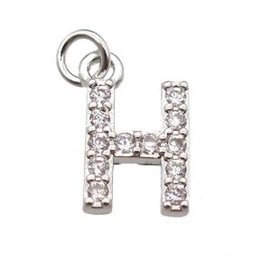 copper letter-H pendant paved zircon, platinum plated, approx 10mm