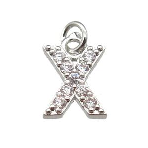 copper letter-X pendant paved zircon, platinum plated, approx 10mm
