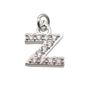 copper Alphabet-Z pendant paved zircon, platinum plated, approx 10mm