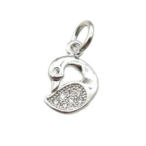 copper swan pendant paved zircon, platinum plated, approx 8mm