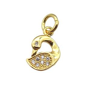 copper swan pendant paved zircon, gold plated, approx 8mm