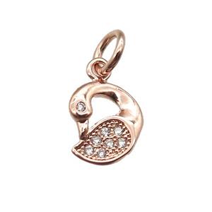 copper swan pendant paved zircon, rose gold, approx 8mm